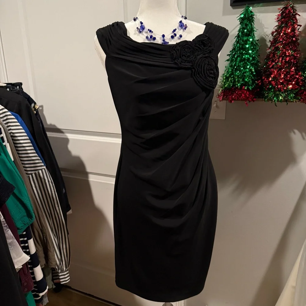 Cocktail Dress Adrianna Papell Black Midi Dress - Picture 4 of 8